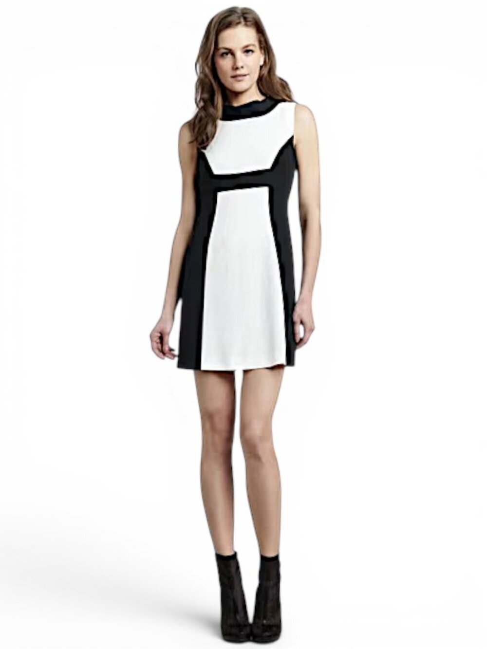 Rachel Zoe Mod Retro Black Ivory White Colorblock Shift Dress NWT New Size 4